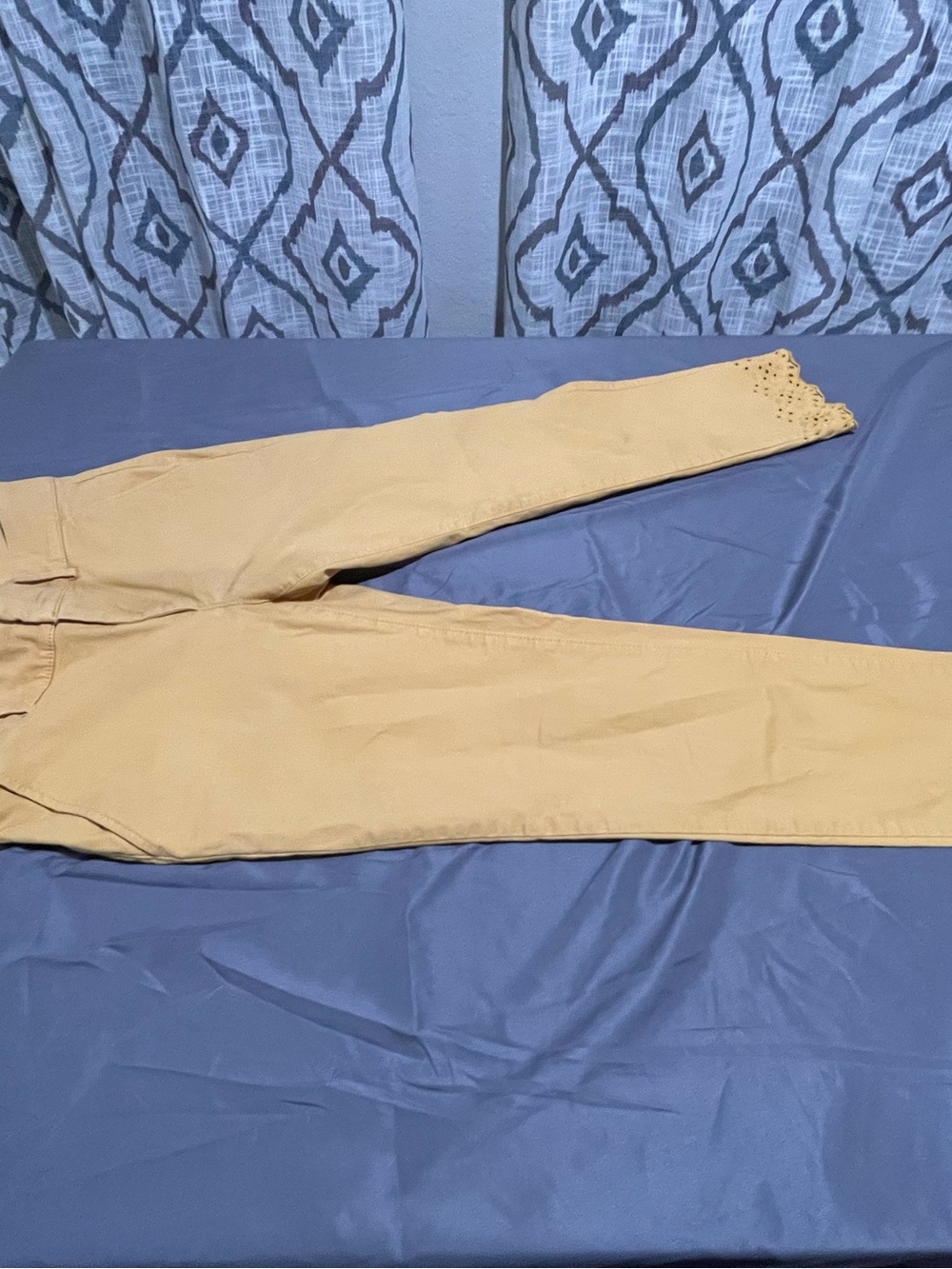 LOFT Yellow Cropped Pants with Scalloped Eyelet Hem - Picture 3 of 10
